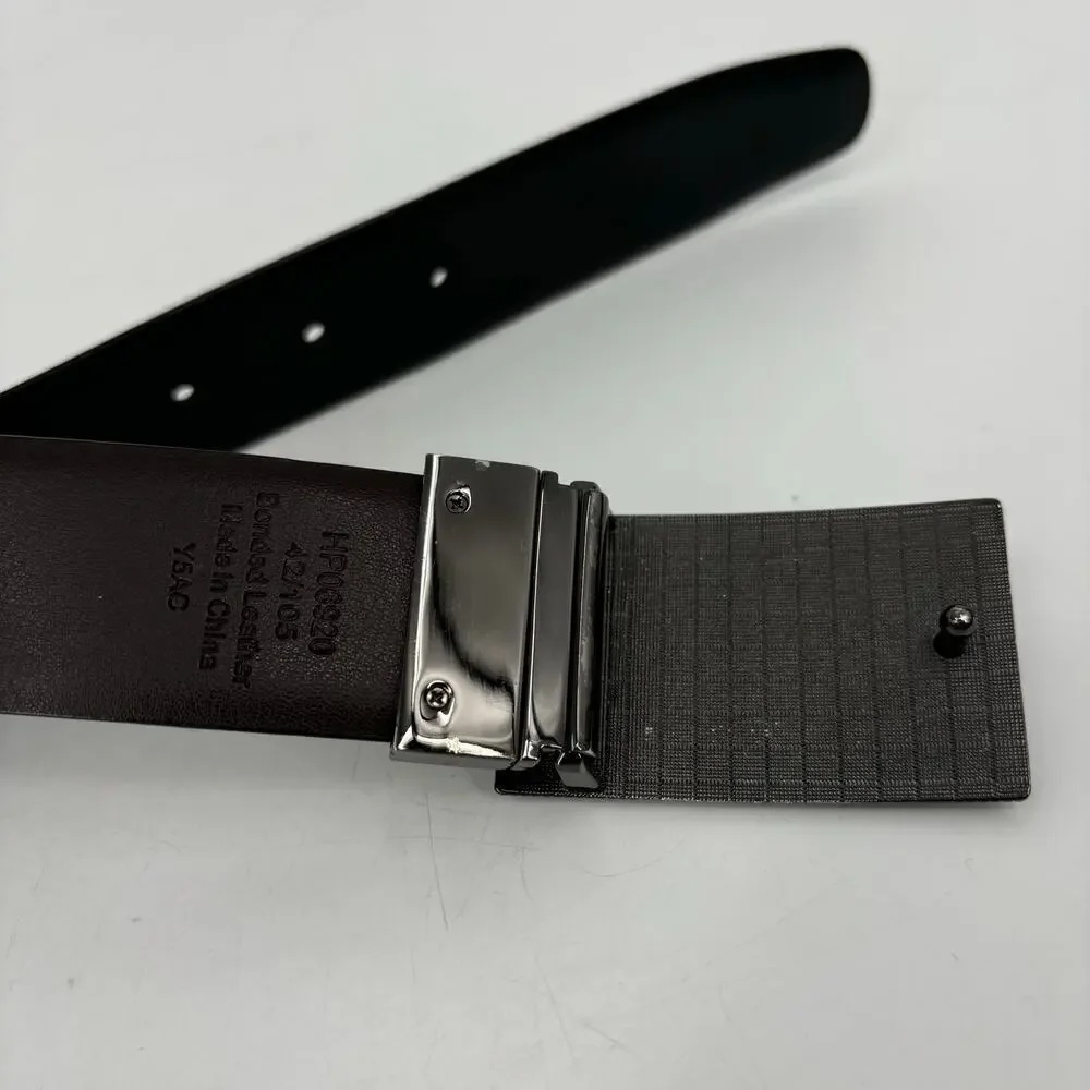 Perry Ellis Bonded Leather Belt Reversible Buckle Black or‎ Brown Men's Size 42